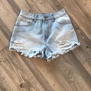 High Rise Wedgie Light Blue Denim Cut-Off Shorts Size 26 / 3 | Distressed